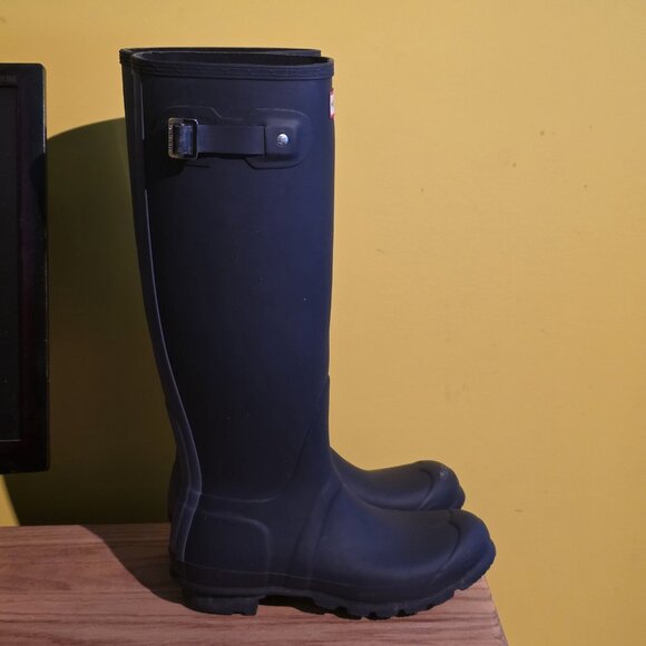 Hunter Womens Matte Navy Blue Size 8 Original Tall Rubber Rain Boots Waterproof - Picture 2 of 10